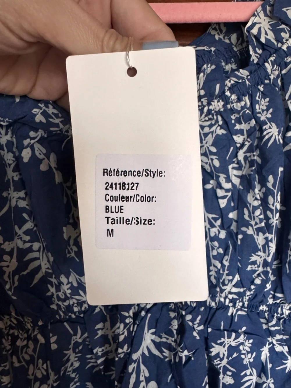44. Blue Floral Off-Shoulder Smocked Peplum Blouse - Picture 5 of 11